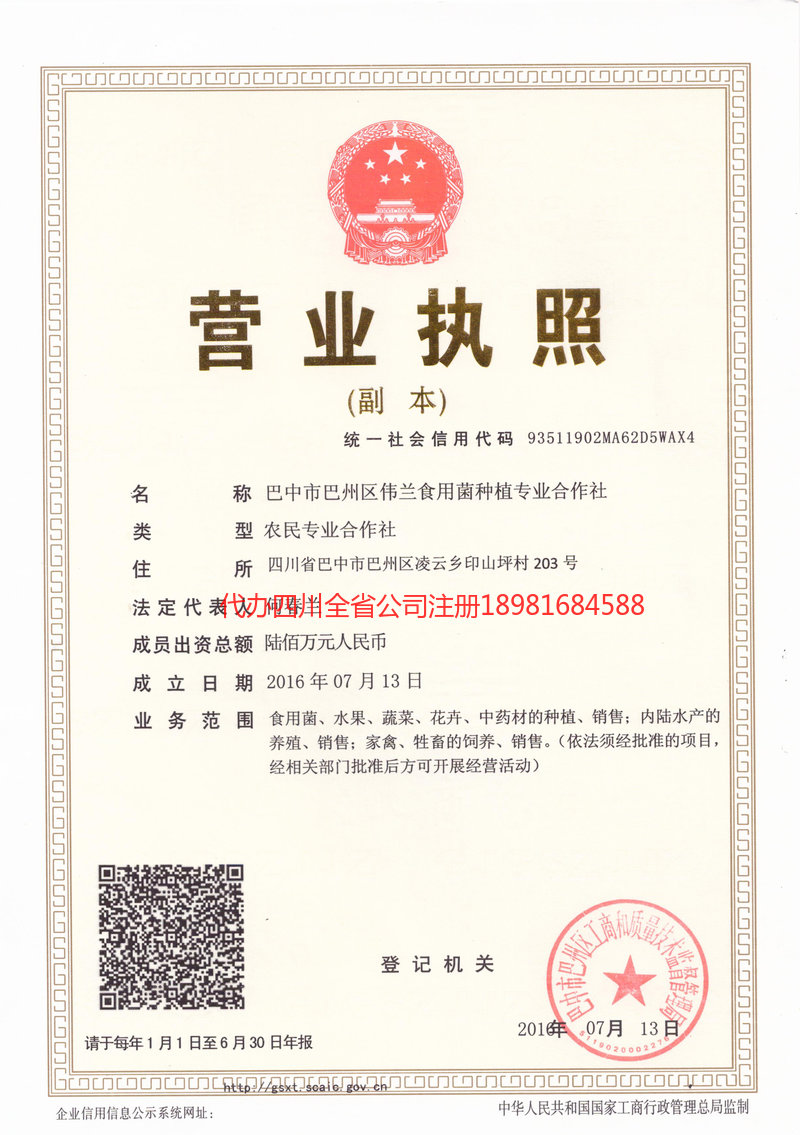 连州连州伟兰食用菌种植专业合作社